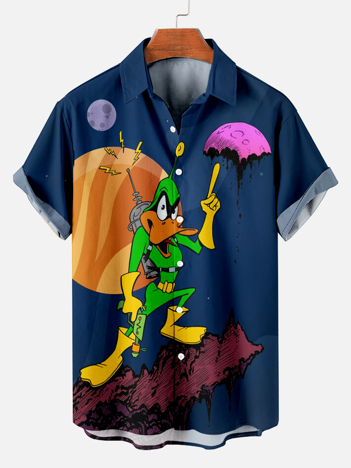 Men's Classic Cartoon Fighting Duck Short Sleeve Shirt PLUSCLOTHESMAN