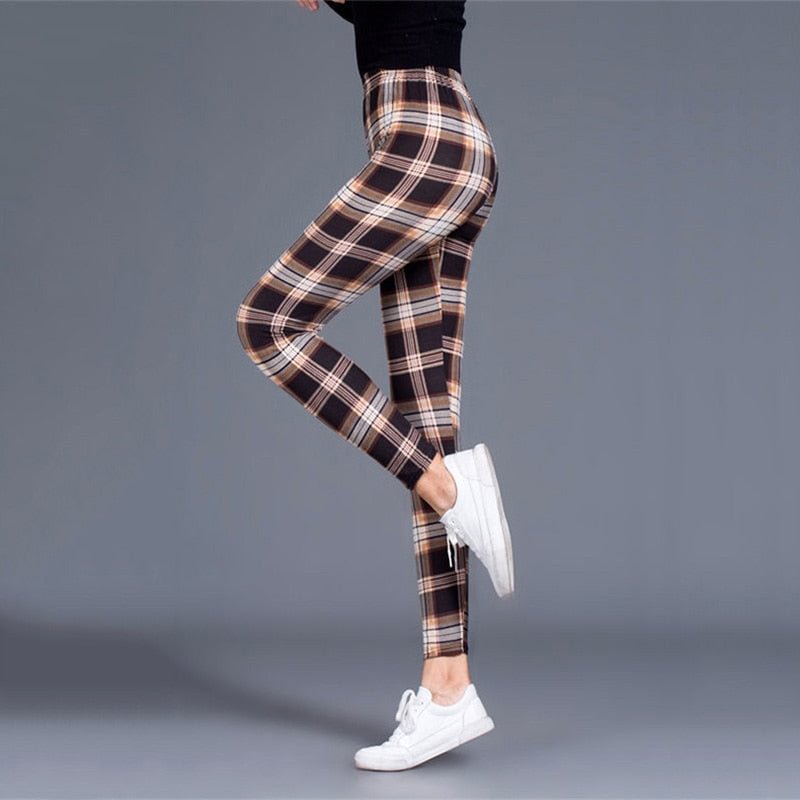 CUHAKCI Fashion Fitness Leggins Plaid Graid Print Women Sexy Pants Push Up Leggings Gym Sporting Elastic High Waist Trousers
