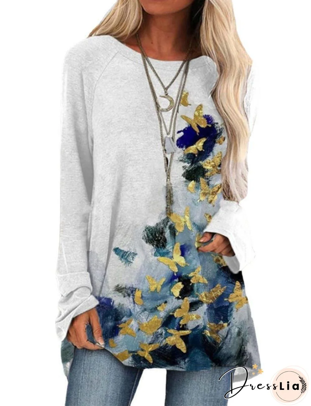 Round Yellow Butterfly Printed Shirt