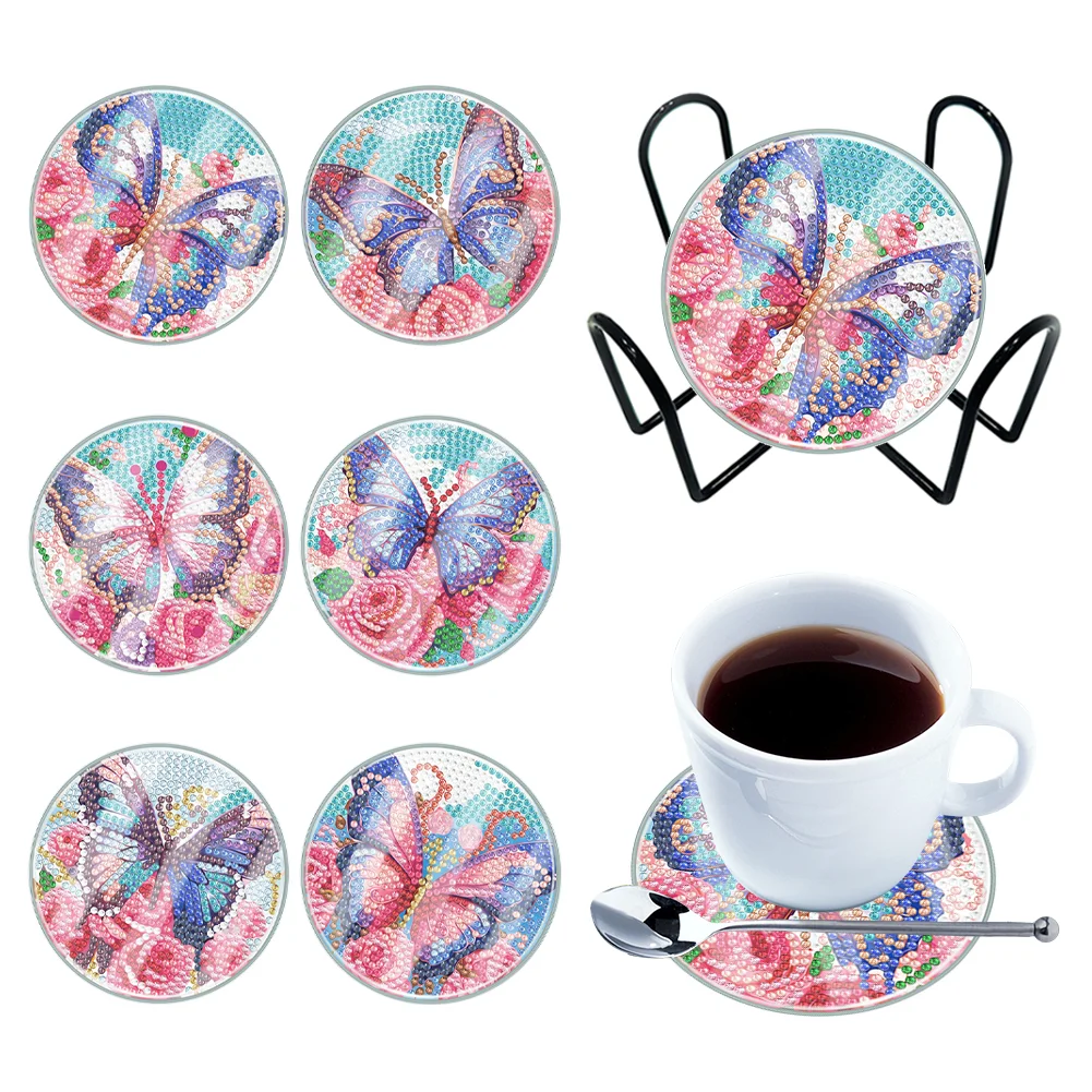 [Upgrade - Waterproof Coaster]6pcs DIY Butterfly Set Holiday Christmas for Adults and Beginners(With Covers)