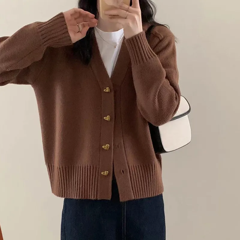 Churchf Churchf Winter New Korean Version Loose Lazy Wind Pure Color Knit Cardigan Jacket Women's Single Breasted Casual Sweater Coat