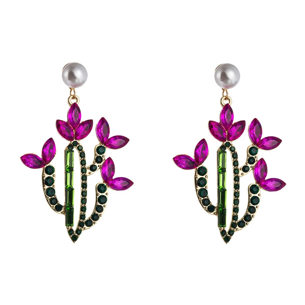 Dvacaman INS Fashion Green Color Beaded Cactus Drop Earrings for Women Boho Weave Rattan Cactus Round Earrings Statement Jewelry