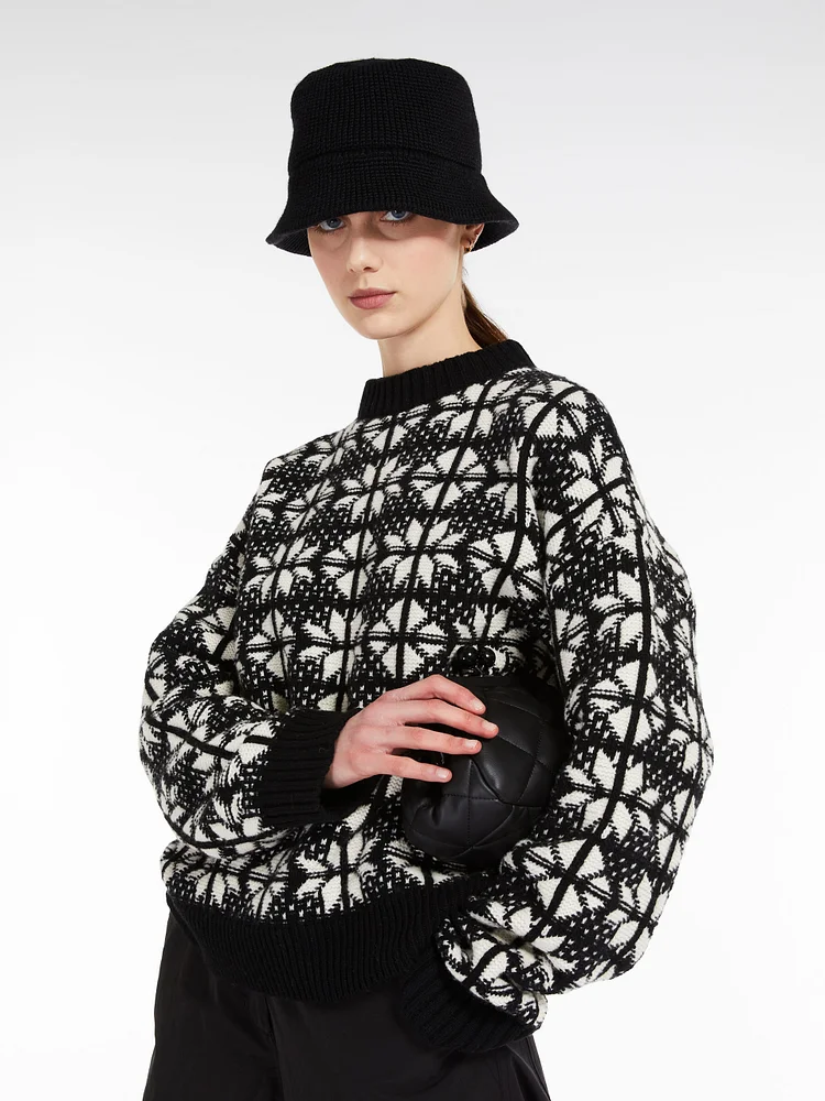 Jacquard wool yarn sweater - BLACK