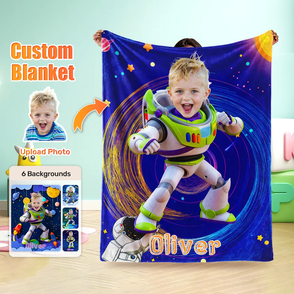 Custom Blanket With Your Face Space Pioneer and Blue Galaxy Children's Day Birthday Gift For Boy