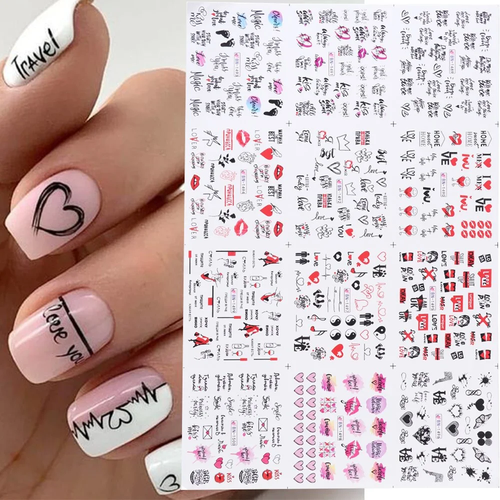 Churchf Graffiti Nail Stickers Lettering Water Nail Decals Trippy Rainbow Lips Sliders French Manicure Tips Watermarks GLJF37-48-Nail Inspo