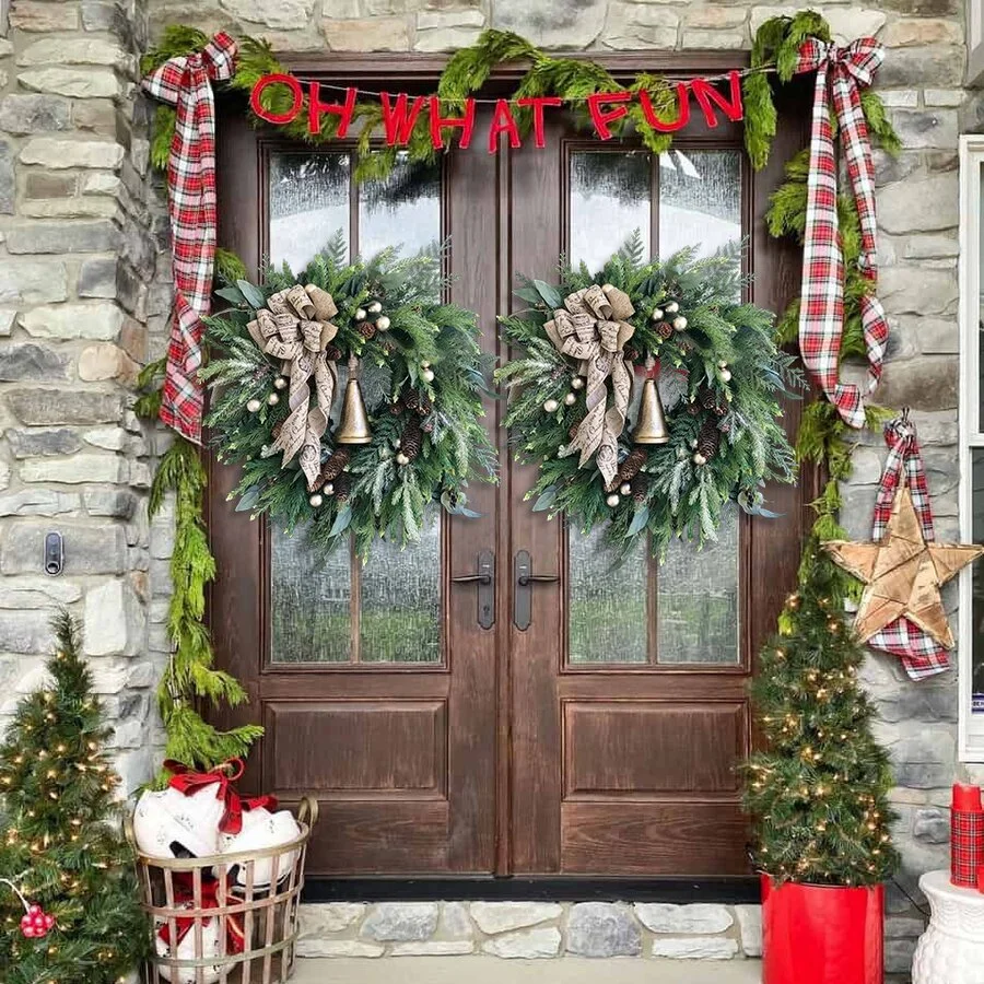 Evergreen Wreath With Gold Bell