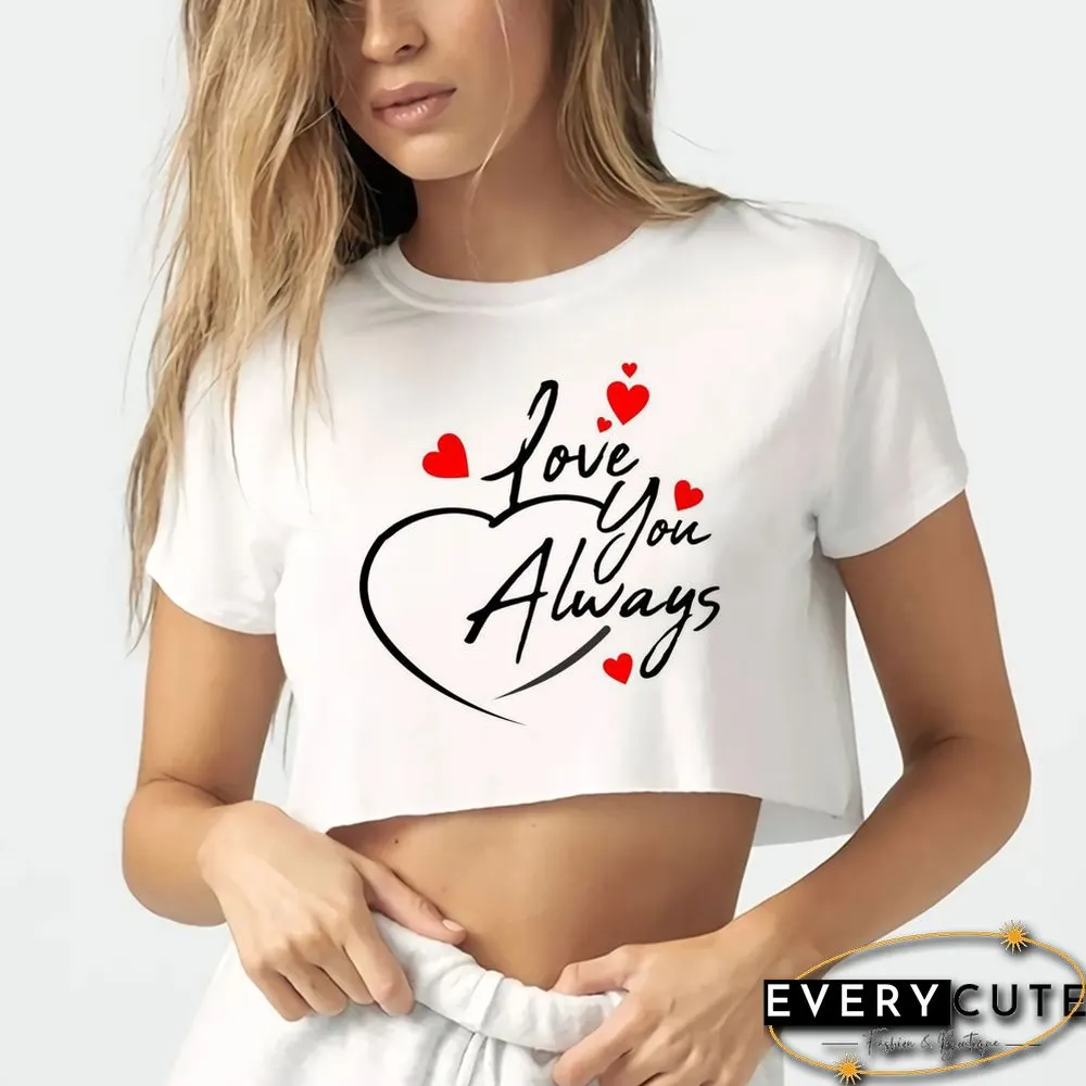 Love You Kiss Me Print Women T-shirt Kawail Crop Tops Sexy Short T Shirt For Women Graphic Tees Female Aesthetic Harajuku