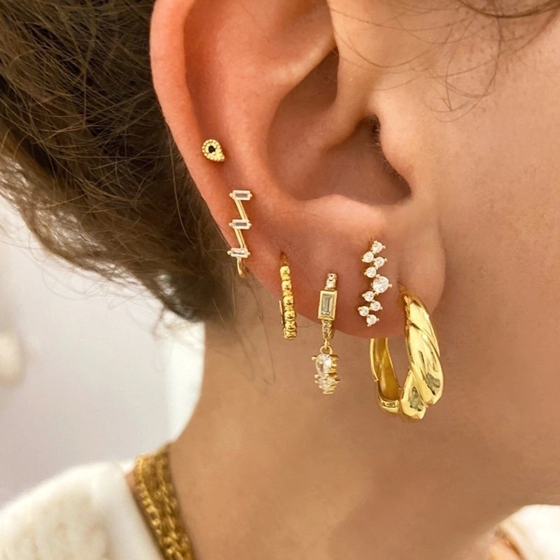 1 Pair Ins Style Water Droplets Copper Inlay Zircon Earrings