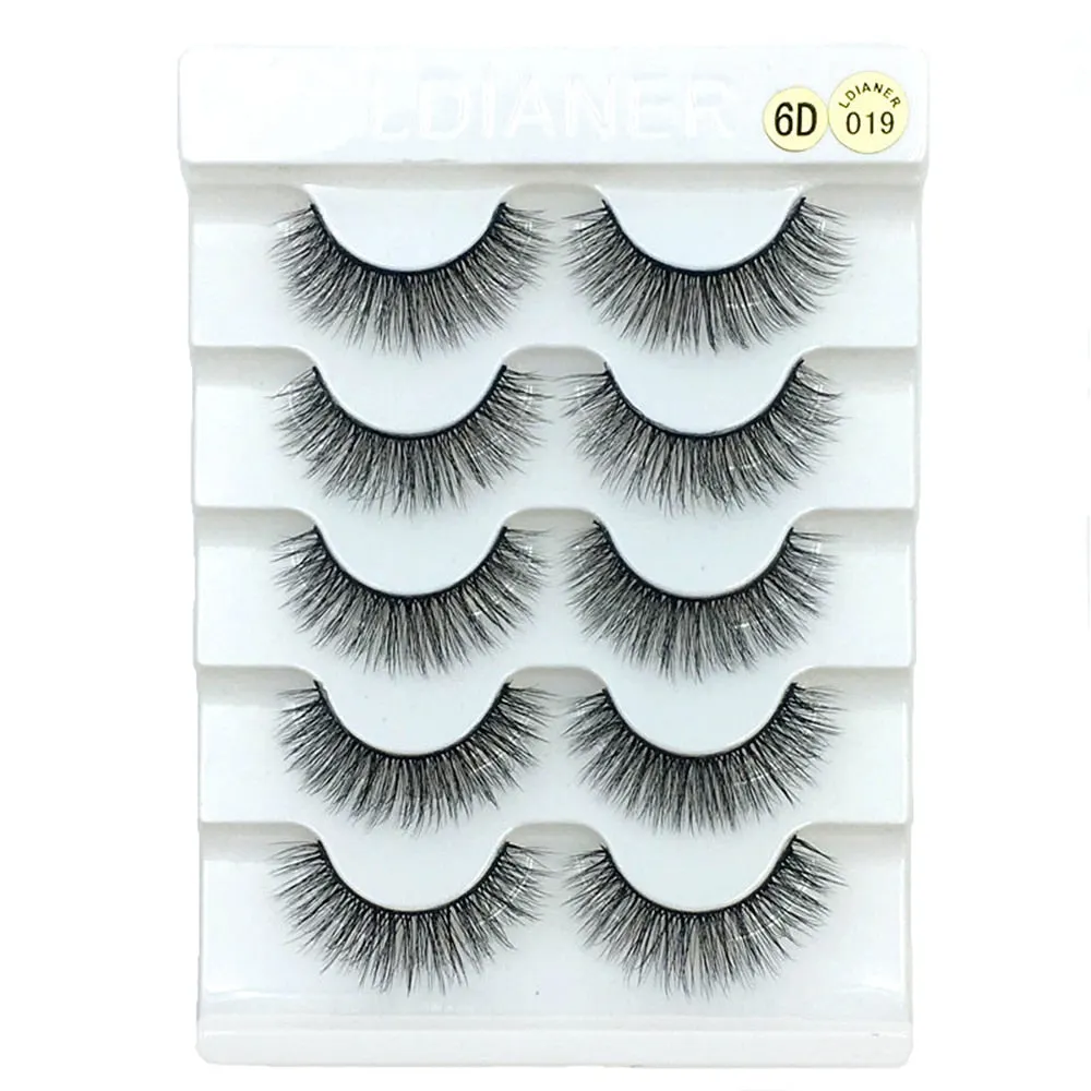 5Pairs 6D Mink Lashes False Eyelashes Natural Long Eyelash Extension Cross Volume Soft Fake Eye Lashes Winged Faux Cils Dropship