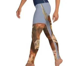 Pornhint Blue Leggings with Longhorn.  Activewear for women.  Print Leggings for athleisure, yoga, gym, workouts and running.  Run like a girl!