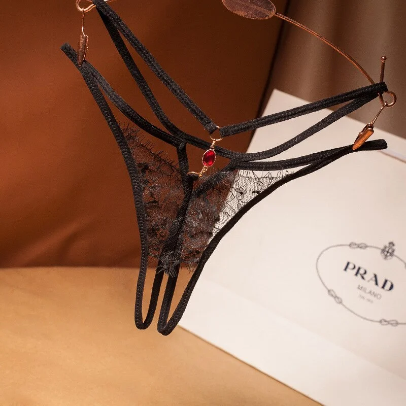 Sexy Lace Thong No Rot Temptation Sexy Lace Women's Panties Low Waist C Open Low Waist Ultra-thin Panties Cross Belt T Pants