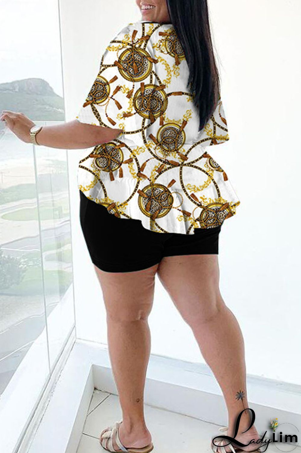 Leopard Print Sexy Print Bandage Split Joint Asymmetrical V Neck Plus Size Two Pieces