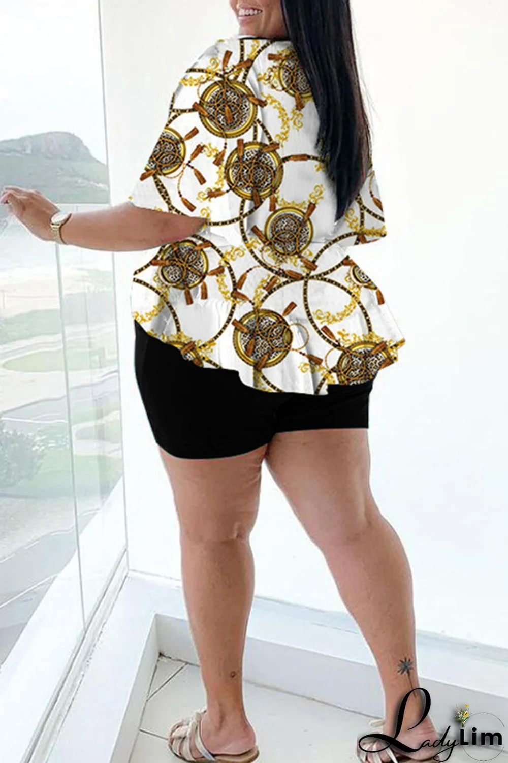 Leopard Print Sexy Print Bandage Split Joint Asymmetrical V Neck Plus Size Two Pieces