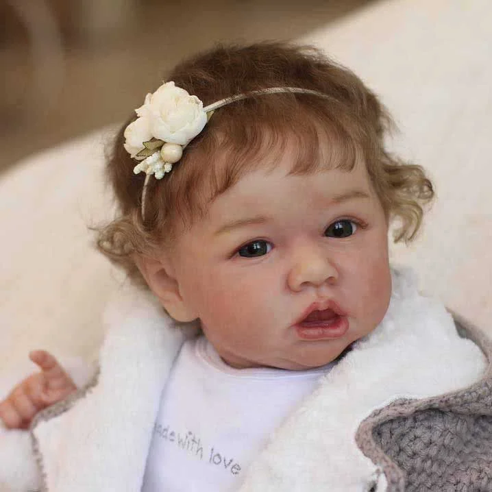 [New Series!!]20'' Real Touch Lifelike Clementine Silicone Vinyl Reborn Baby Doll Girl with Hand-Rooted Brown Hair