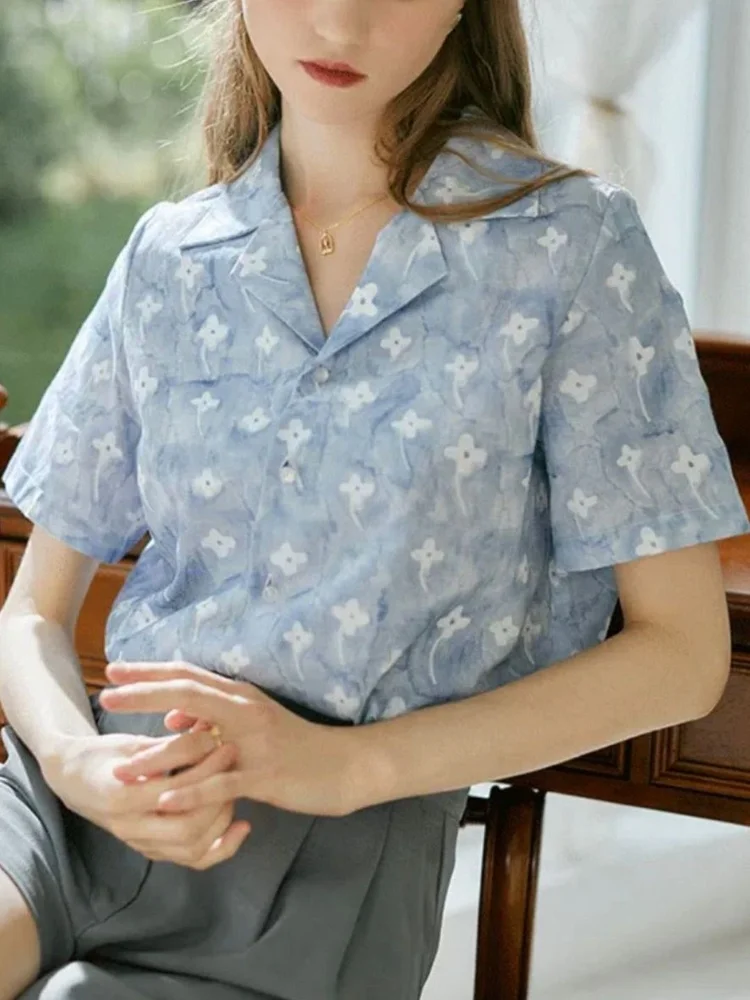 Suit Collar Floral Shirt
