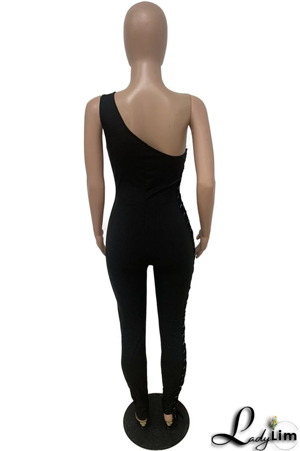 White Sexy Casual Solid Backless One Shoulder Skinny Jumpsuits