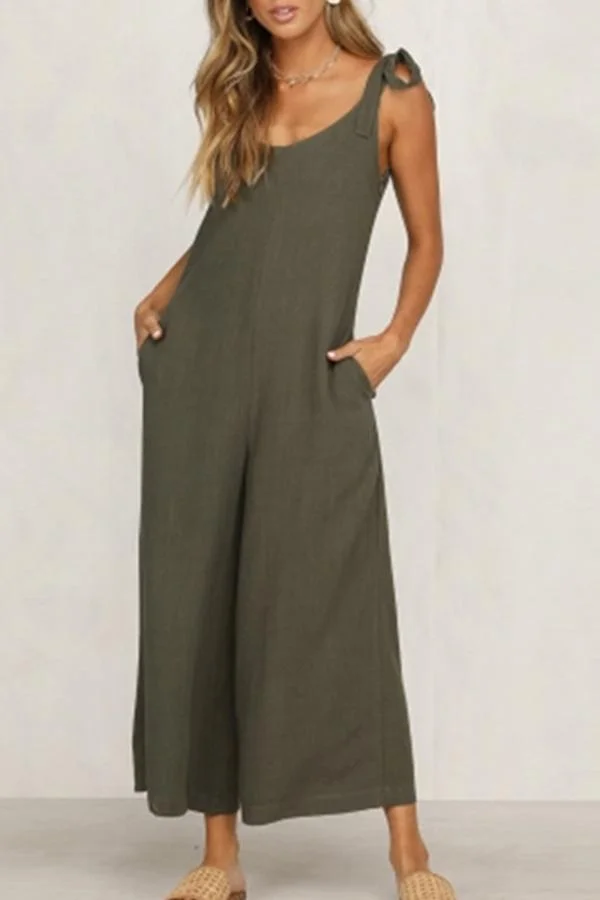 Womens Modern Solid Color Lace-up Backless Jumpsuit-Allyzone-Allyzone