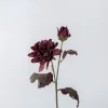 Rustic Red Purple 2 Heads Burn Edge Dahlia Artificial Flower