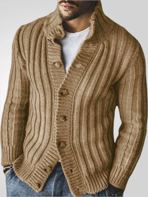 Men's Daily Textured Knit Single Breasted Stand Collar Cardigan