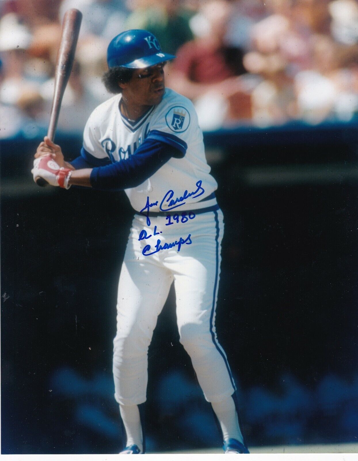 JOSE CARDENAL KANSAS CITY ROYALS 1980 AL CHAMPS ACTION SIGNED 8x10