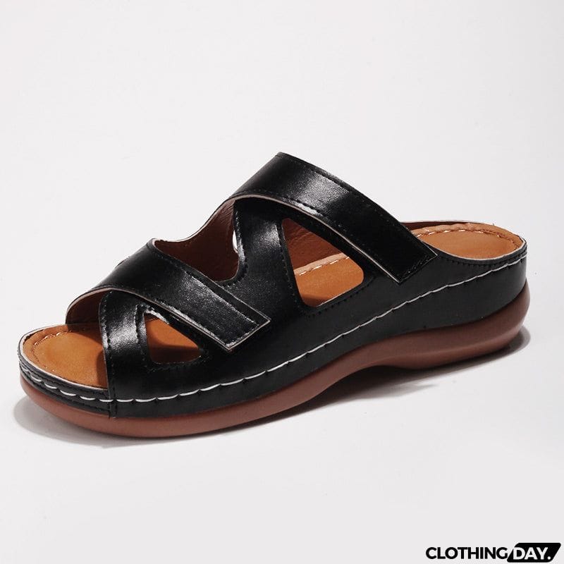 Summer Hollow Out Velcro Wedge Heel Casual Slippers for Women