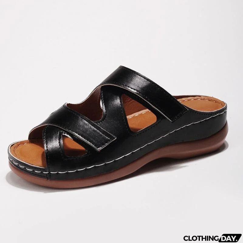 Summer Hollow Out Velcro Wedge Heel Casual Slippers for Women