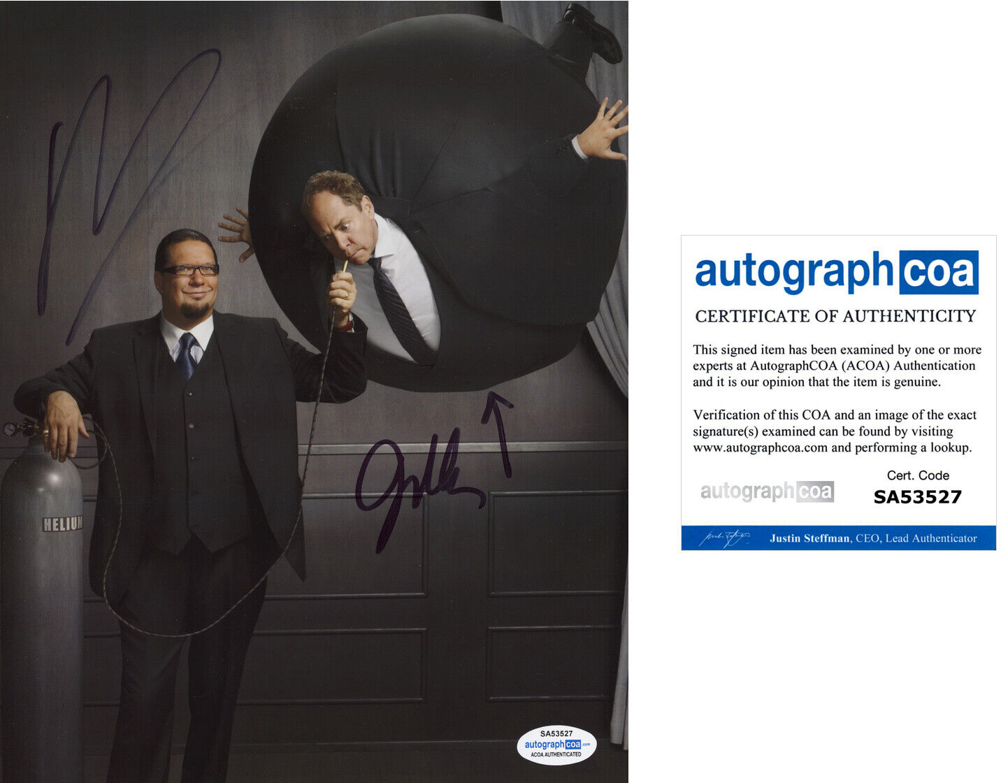 PENN JILLETTE & TELLER signed Autographed 8X10 Photo Poster painting c FOOL US Magicians ACOA