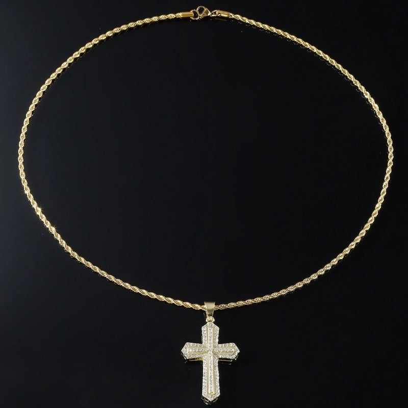Hip-hop Cross Zircon Alloy Pendant Necklace