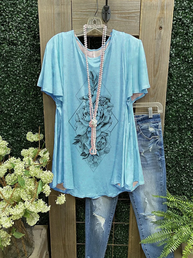 Women's pink flower print T-shirt-Mayoulove