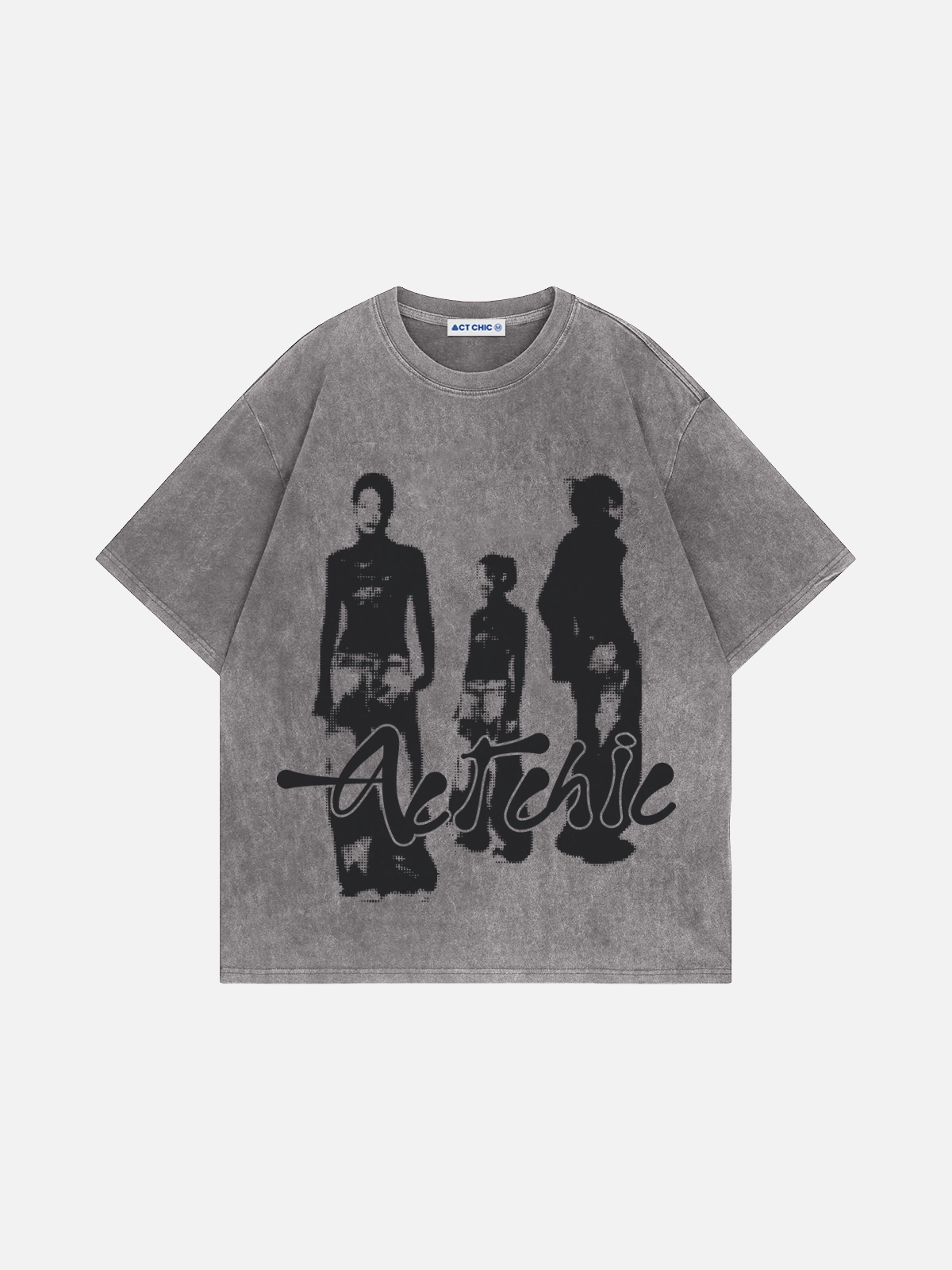 Grey Act Chic Vintage Washed Portrait Print Graphic Tee Front