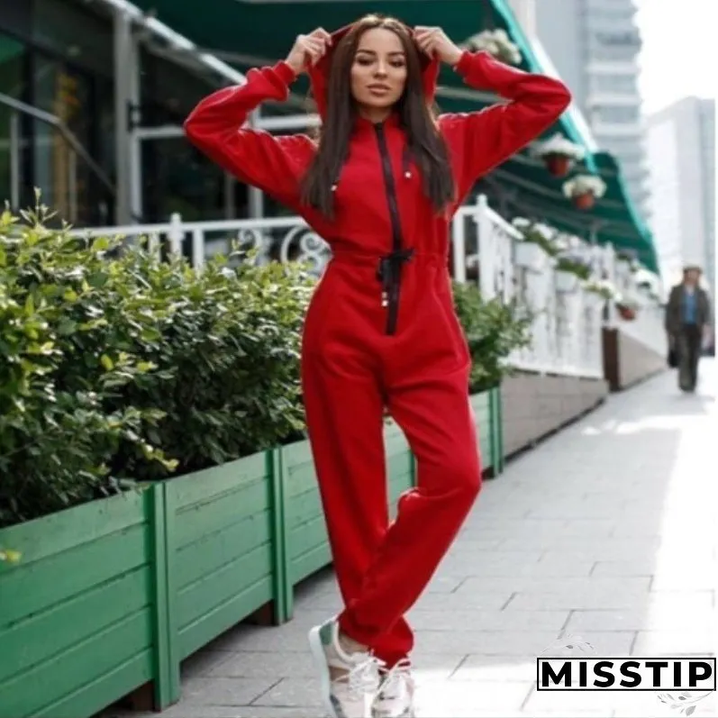 New Fashion Women Sexy Jumpsuit Long Sleeve High Waist Hoodies Street Wear Drawrsing