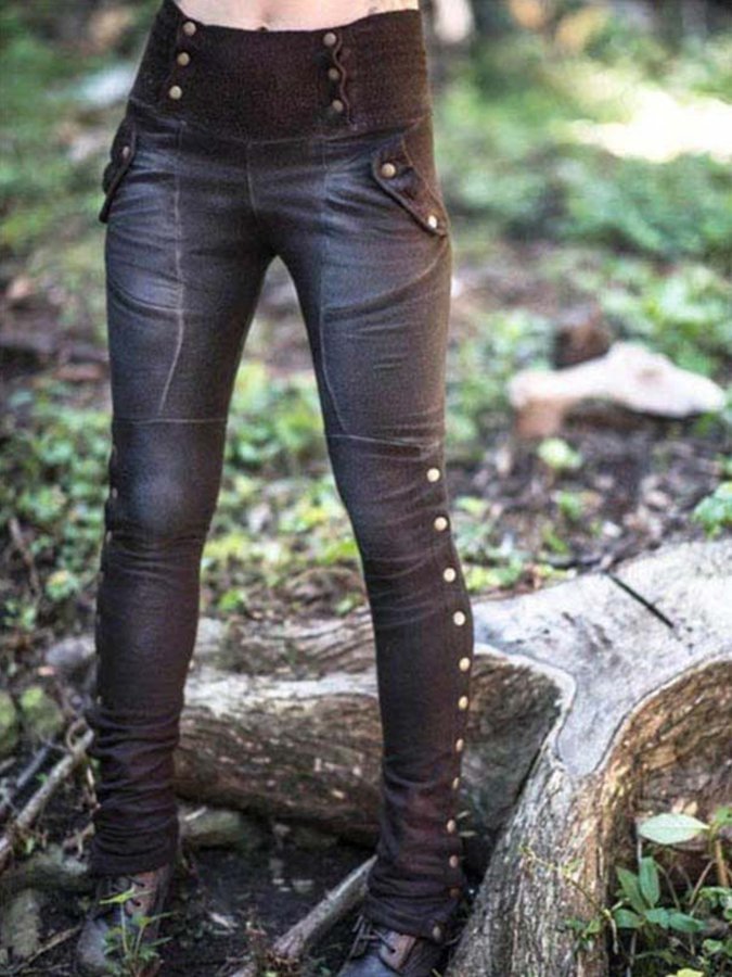 Women's Vintage Rivet Slit Slim Stretch Trousers