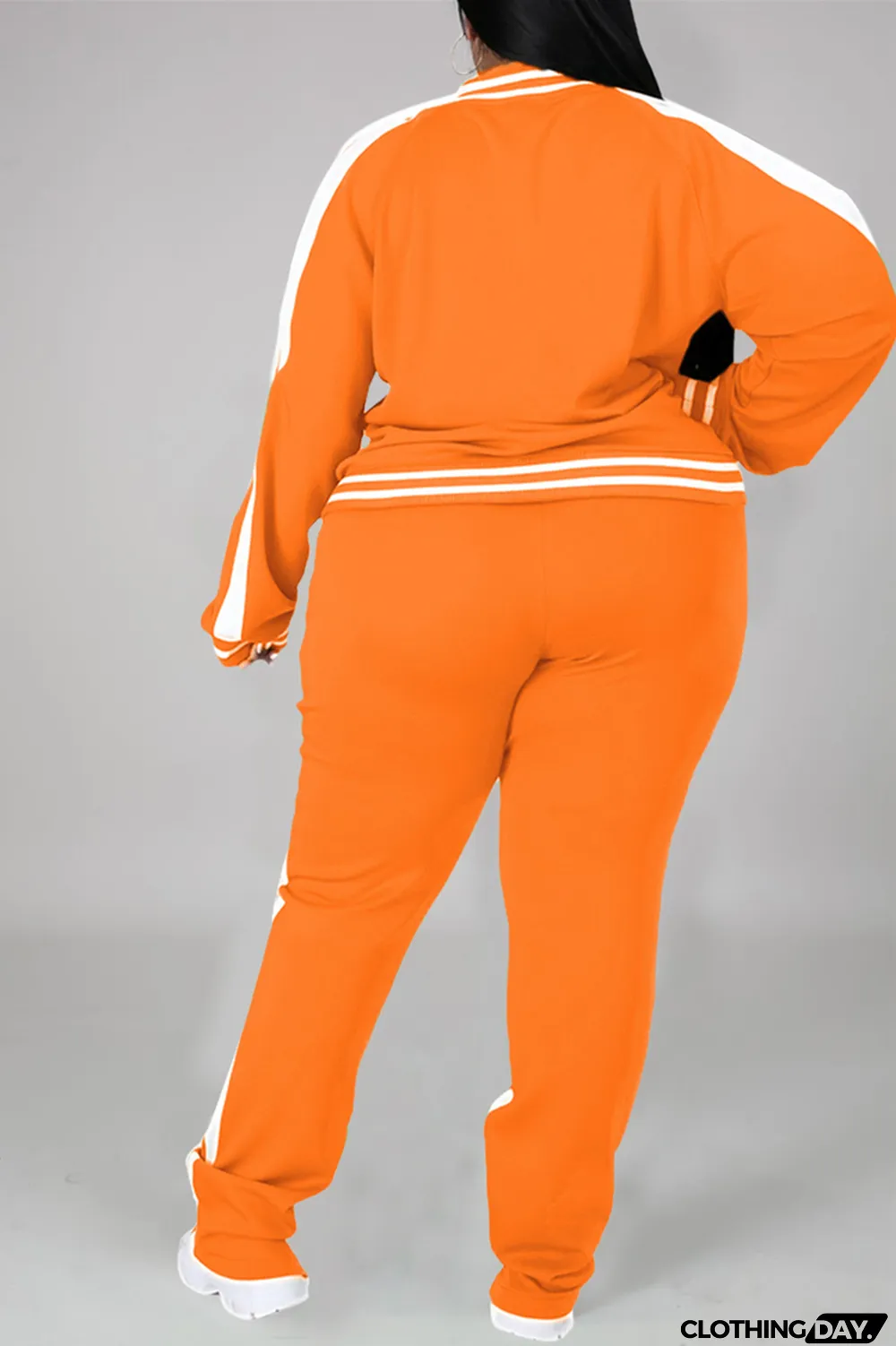 Black Fashion Casual Sportswear Zipper Collar Long Sleeve Regular Sleeve Patchwork Plus Size Set