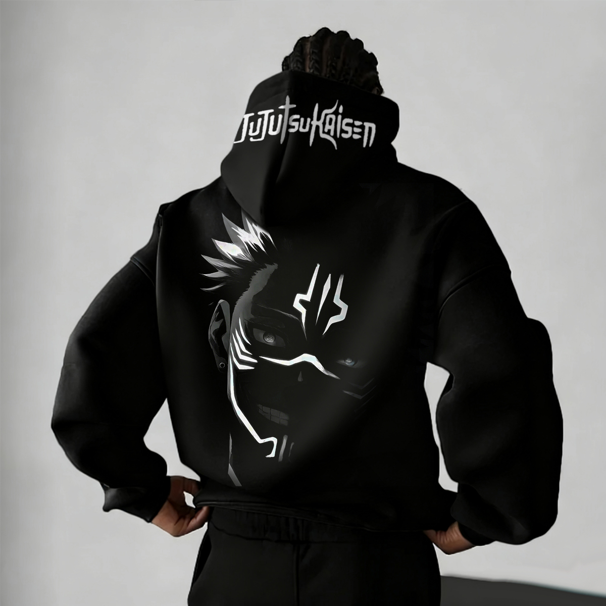 Jujutsu Kaisen Anime Hoodie with Back Character Print and Hood Logo