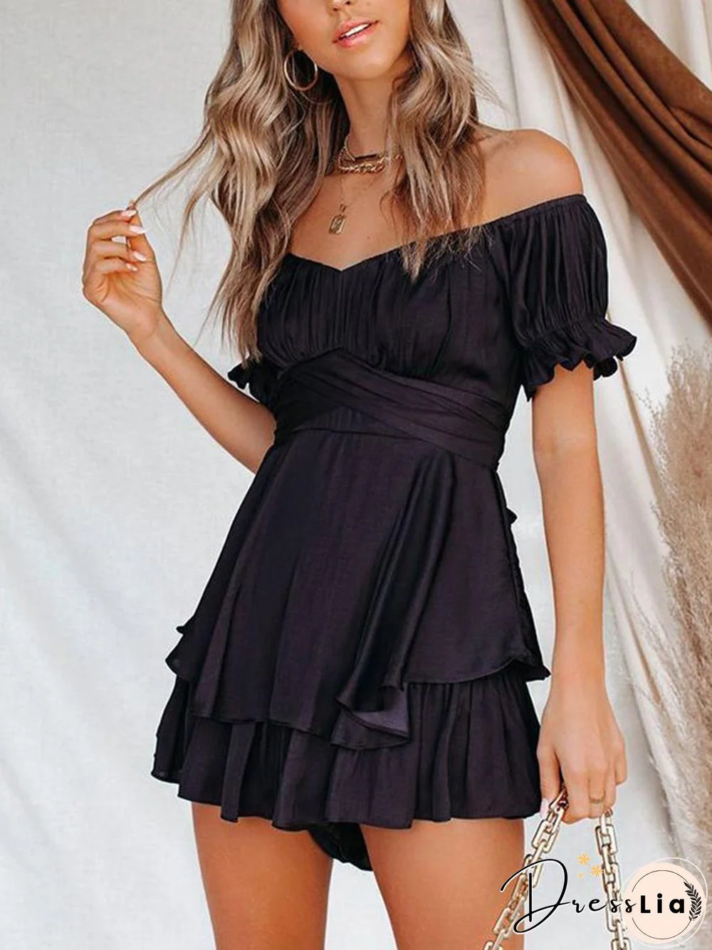 Lace-up Strapless Waist Dress P13040
