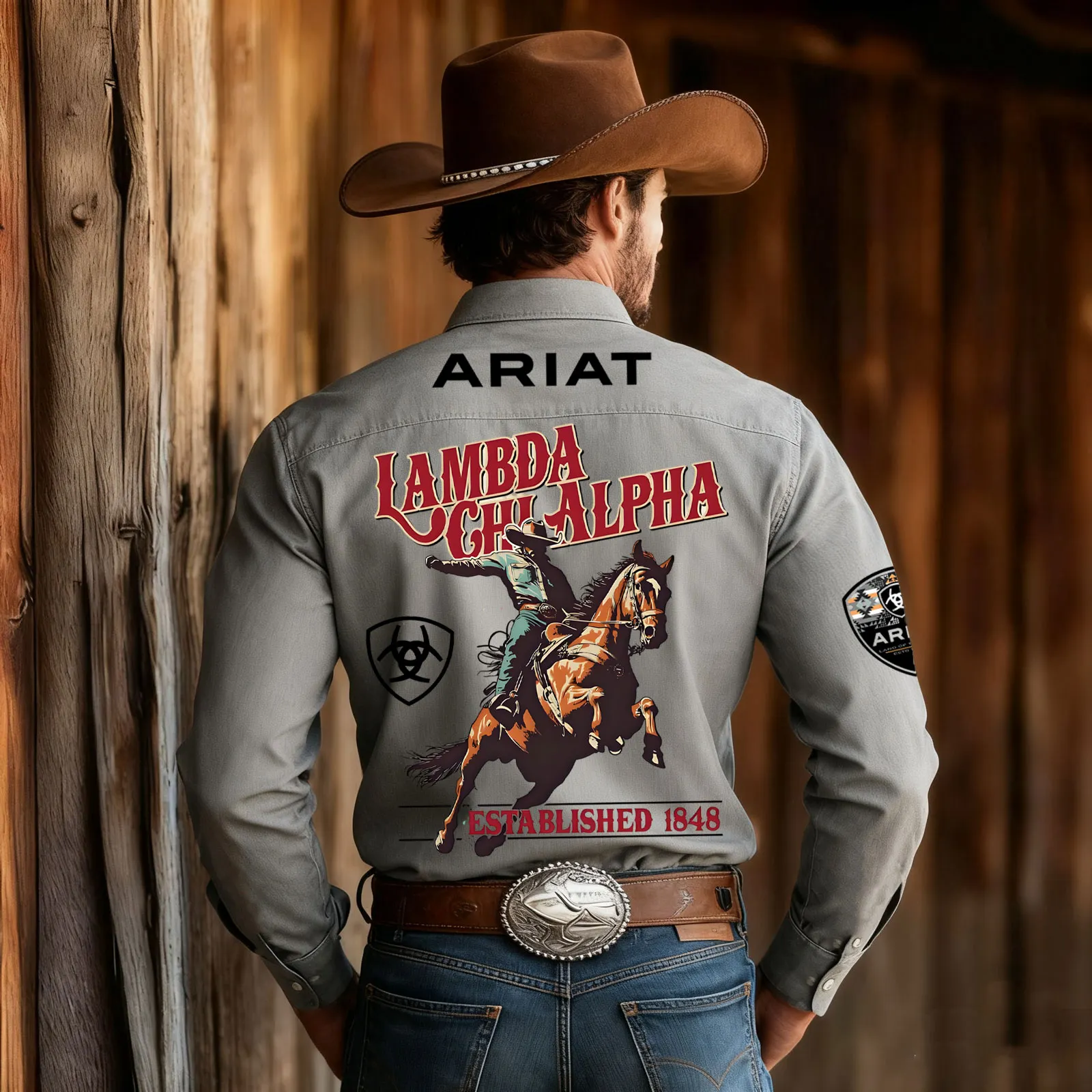 Men's Cotton Western Shirt With Equestrian Pattern