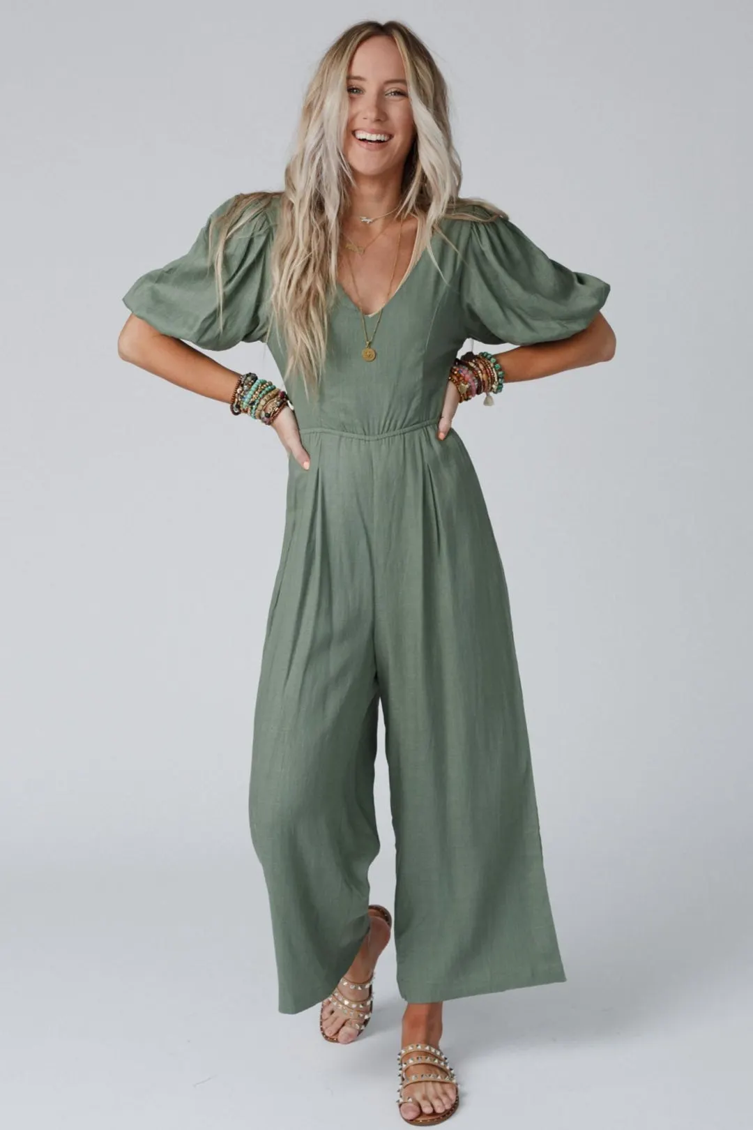 Weekender Puff Sleeve Jumpsuit - Olive