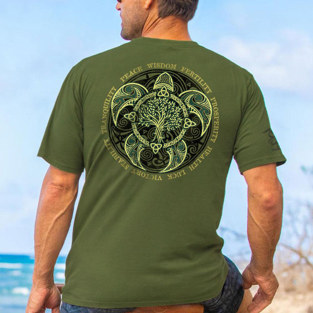 Short-Sleeve Tribal Mano Scenic Olive Crewneck T-shirt / [blueesa] /