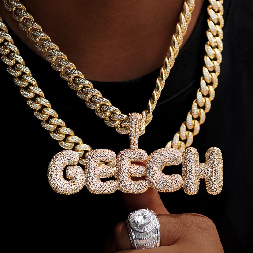 Custom Name Bubble Letters Chain Pendants Necklaces-VESSFUL