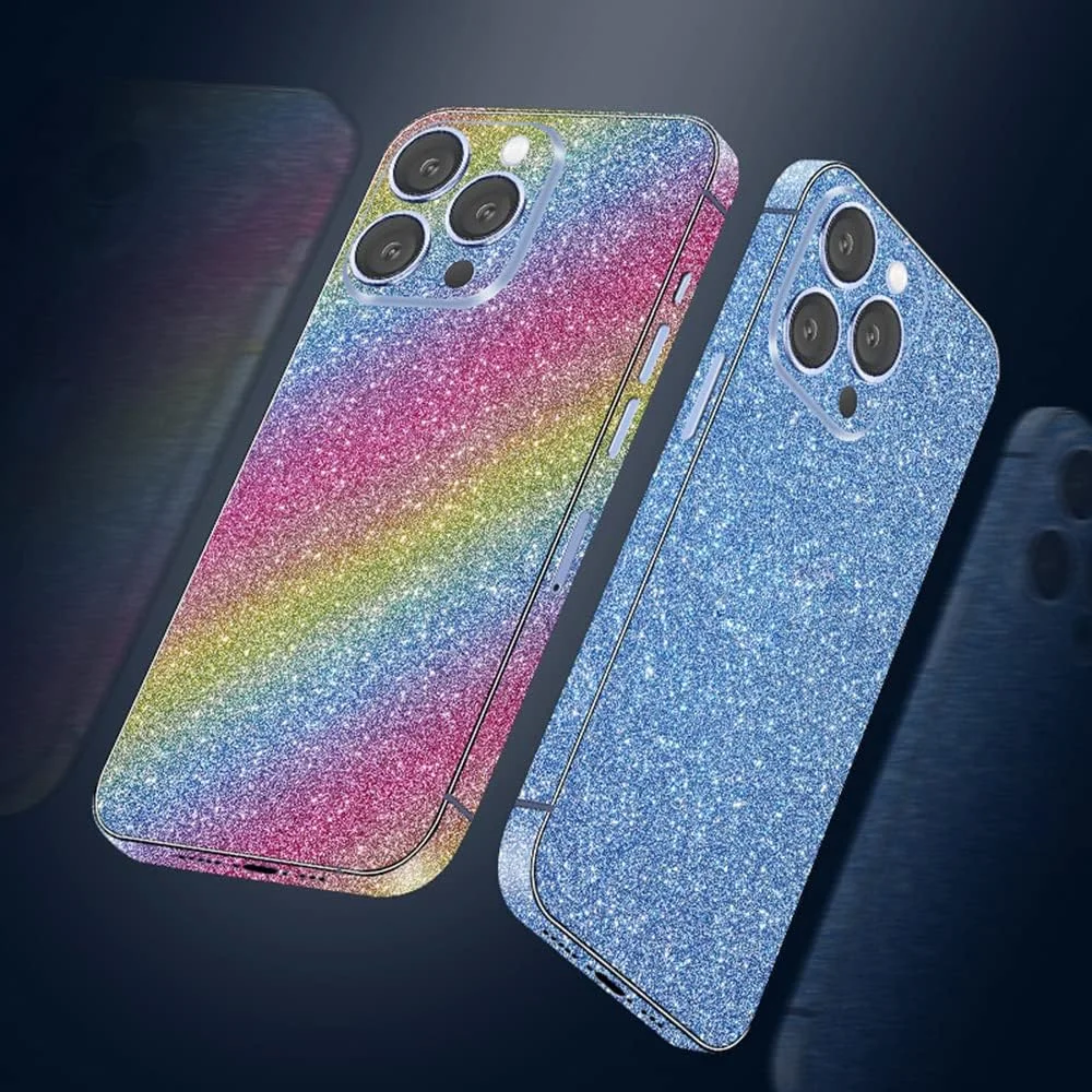 Compatible with iPhone 13 Pro Max Bling Glitter Sticker Skin Wraps Shiny Sparkle Cute for Women Girls Girly Luxury Sticker 2 Pack Rainbow