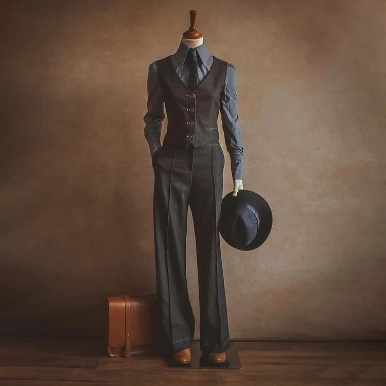 Ladies Retro Elegant Vest Pant Suit