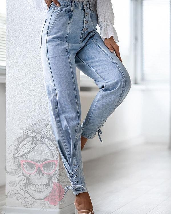 High-waisted Slim Stitching Beam Jeans - Chicaggo