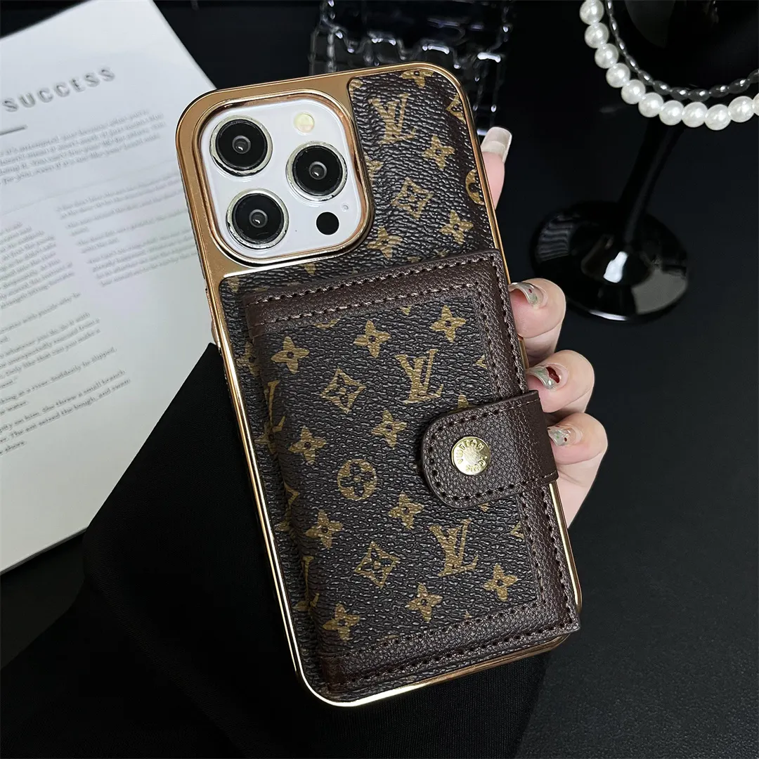 LV High Quality Luxury Electroplated Button Card Holder Apple iPhone Case