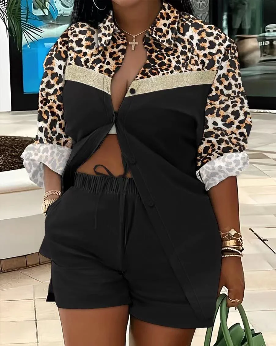 Uveng Uveng Women's Clothing Explosion Two Sets Of Long-Sleeved Shorts Printed Commuter Set