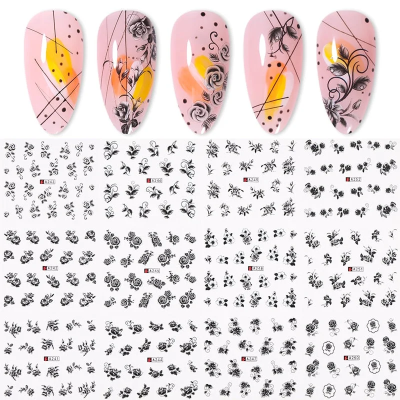 Harunouta 12pcs Simple Green Theme Water Decal Sticker Flower Leaf Tree Spring DIY Slider For Manicuring Nail Art Watermarks