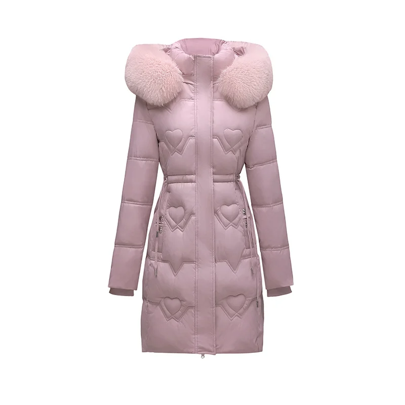 Woherb Cotton-Padded Clothes Female Medium Long Style 2024 Winter New Korean Version Slim Long Cotton-Padded Jacket Add Thick Warm Big Wool Collar Large Size Coat-Outfit Ideas