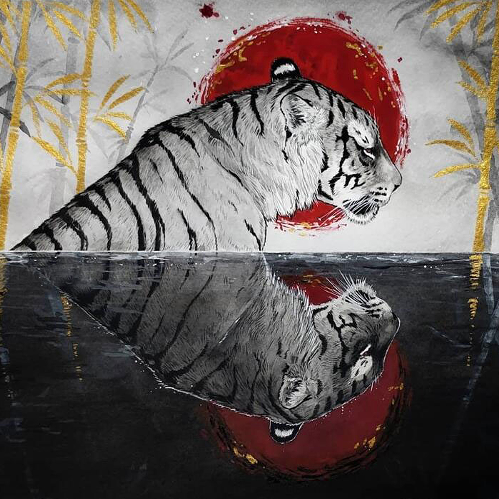 

25*25CM-Round Drill Diamond Painting-Tiger, 501 Original