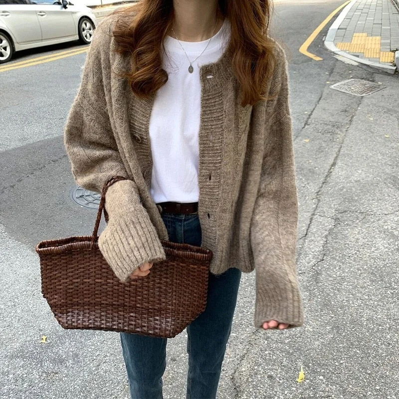 Sweater Autumn and Winter 2021 New Sweater Cardigan Women Winter Clothes Women Tops Fashion Loose Thick V-neck Knitted 16053