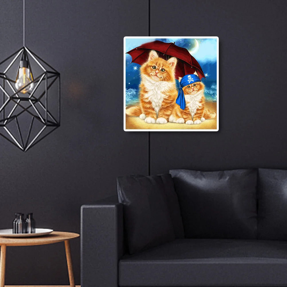 Sandy Beach Umbrella Cat 5D DIY Diamond Painting Kits Full Round Drill (B5426)