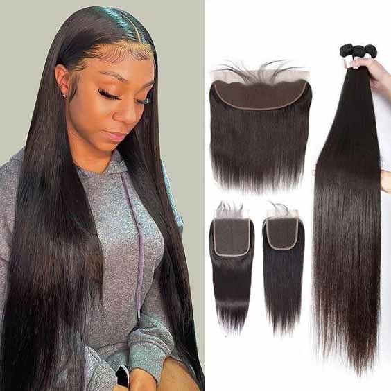 Long Straight Bundles with Closure Straight Human Hair Weave with 4x4 Lace Closure US Mall Lifes